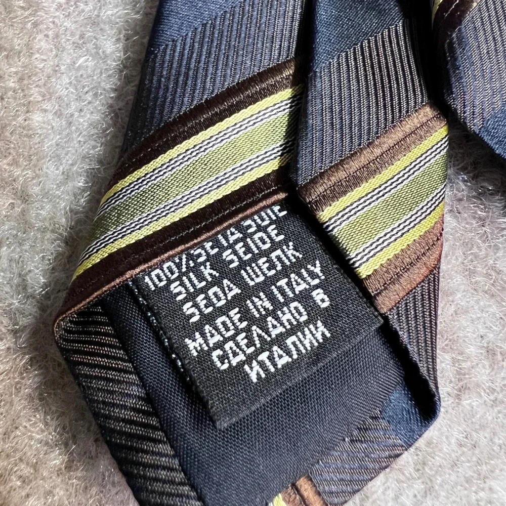 Hugo Boss Tie Mens OS Striped Silk Blue Brown Green Made in Italy Professional